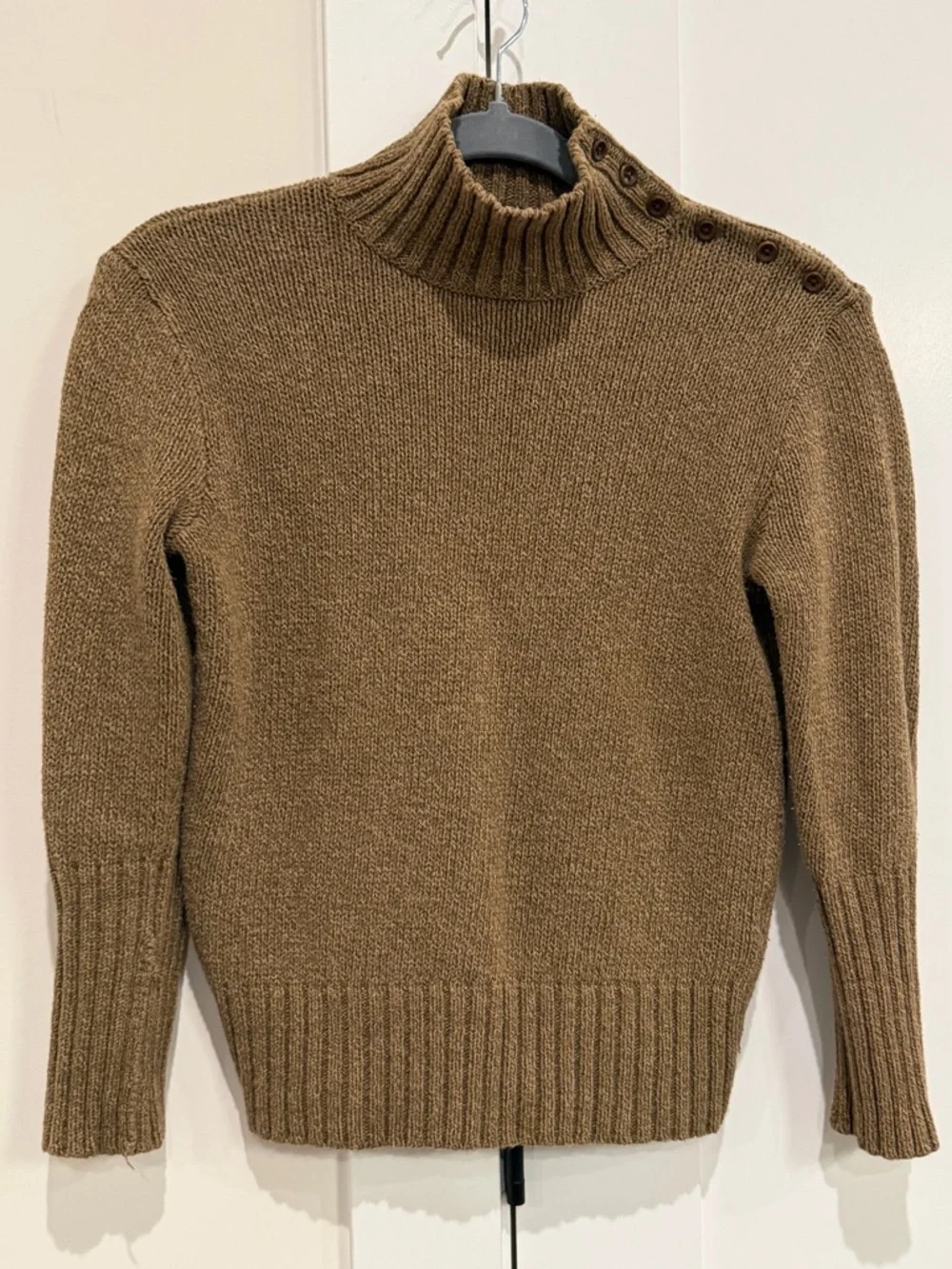 Ralph Lauren Vintage Chunky Knit Sweater High Neck Button Detail Brown Size M